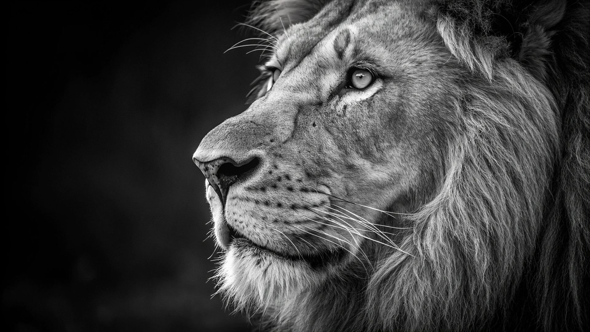 Black and white lion portrait