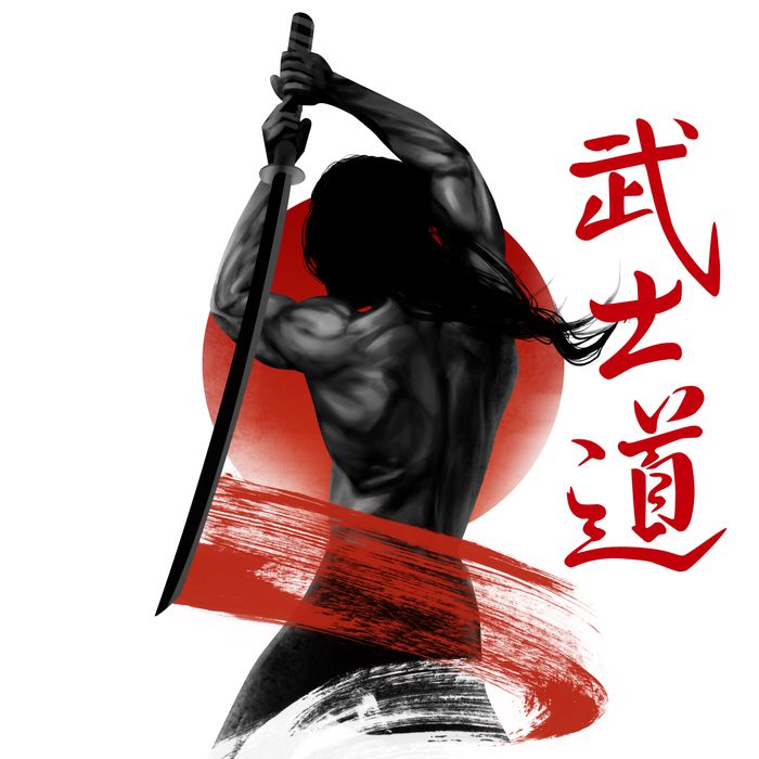Samurai warrior raising sword