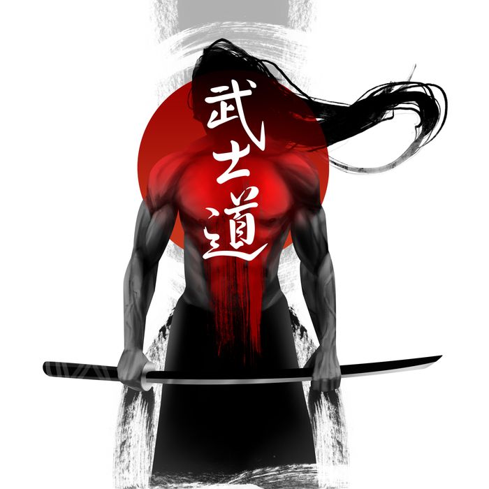 Samurai warrior standing with sword