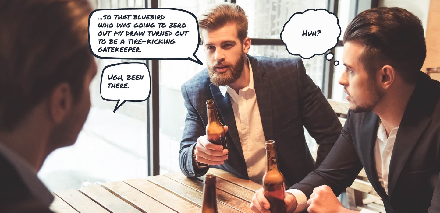 Recruiters talking at a bar