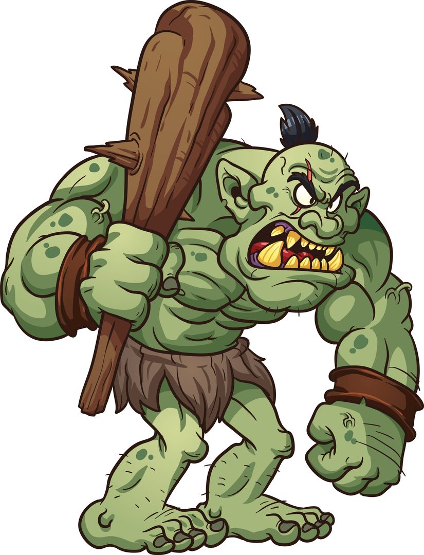 A cartoon internet troll hunched over a computer monitor, yellow eyes glowing