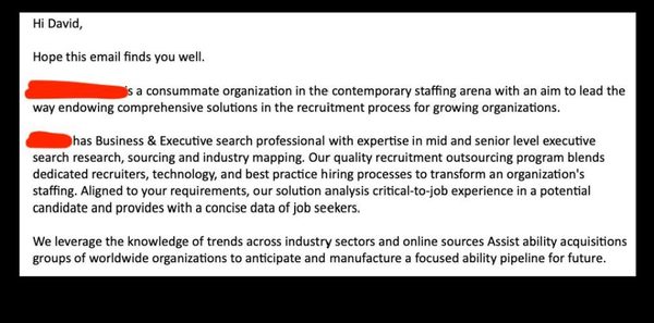 Word salad recruiting email example